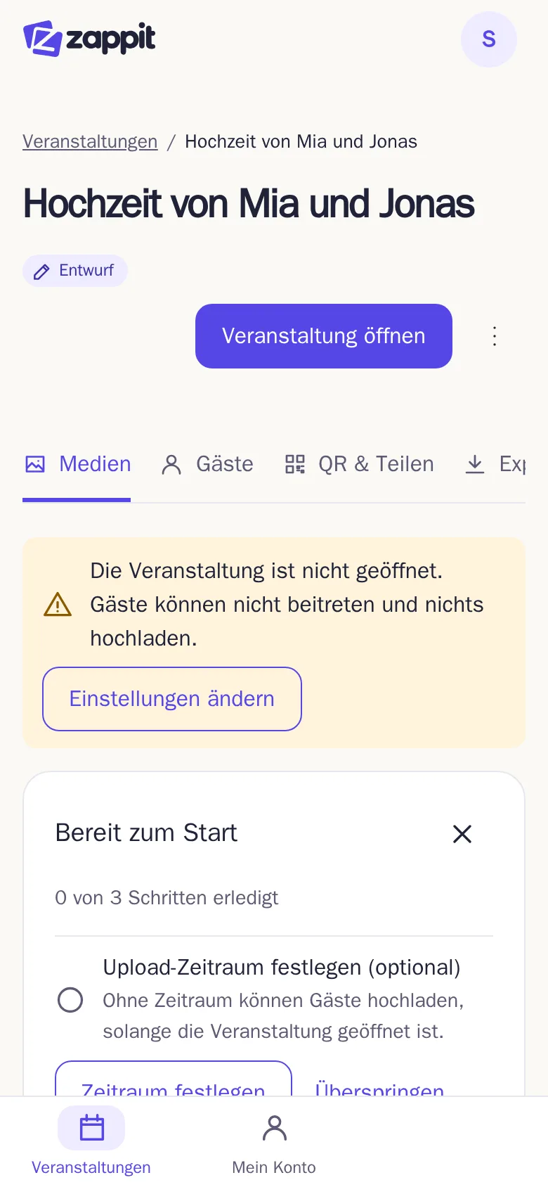 Die Checkliste „Bereit zum Start“ einer neuen Veranstaltung